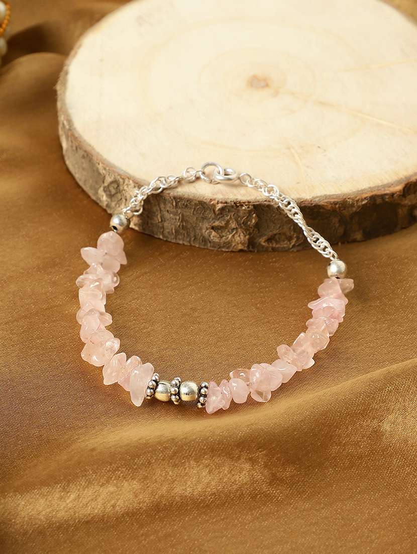 rose quartz metal charms chain bracelet
