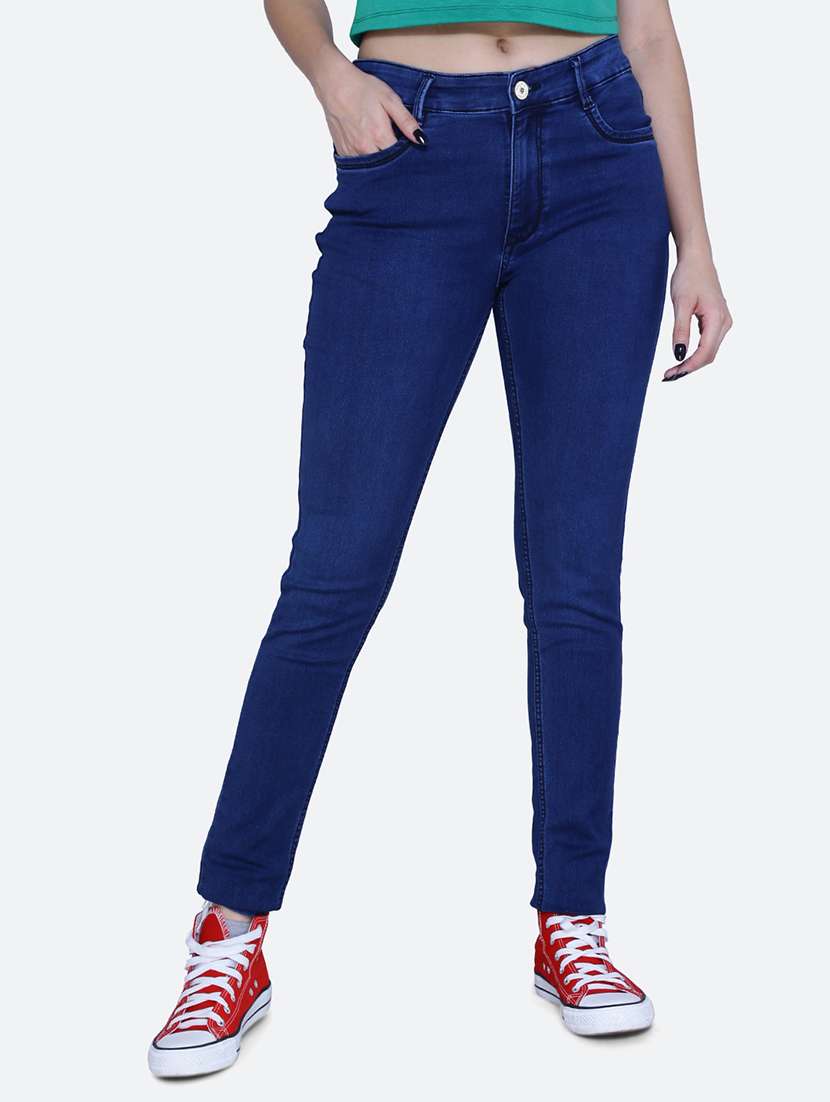 women solid blue denim jeans