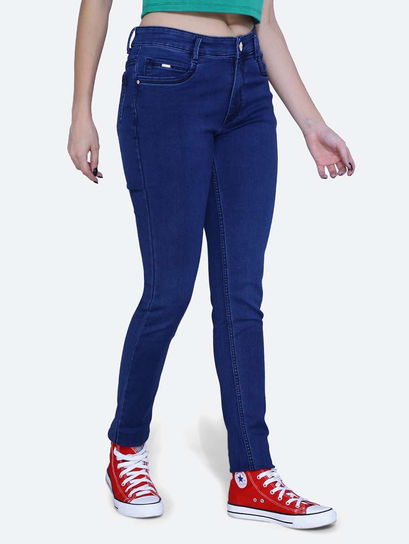 women solid blue denim jeans - 21059558 - Standard Image - 2