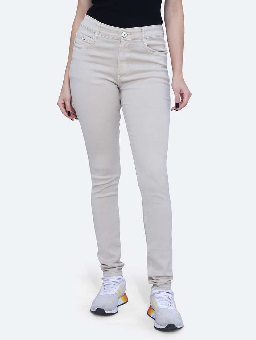 women solid white denim jeans