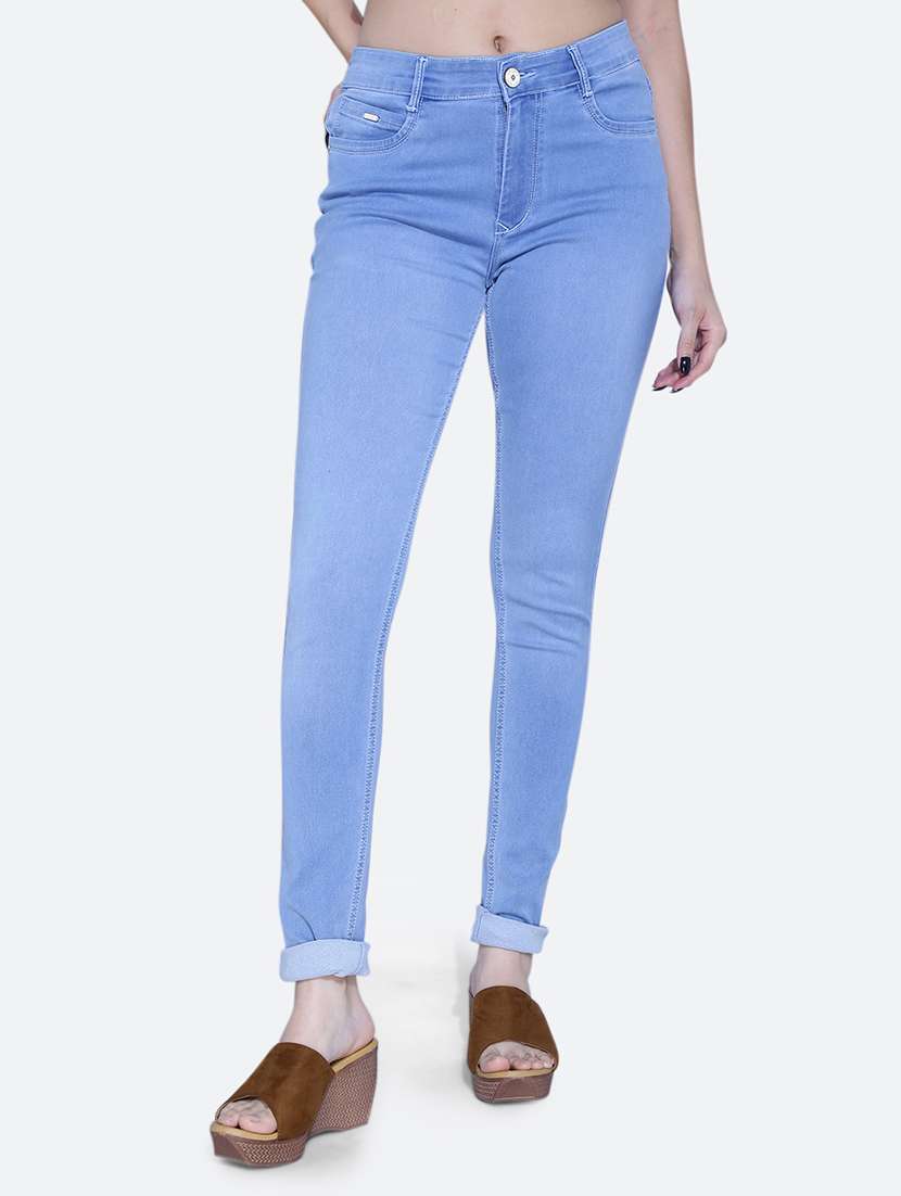 women solid light blue denim jeans