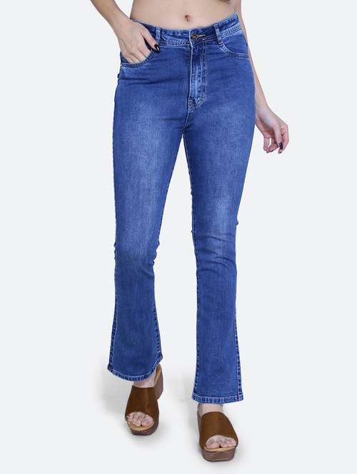 women solid blue bootcut jeans - 21059682 -  Standard Image - 0