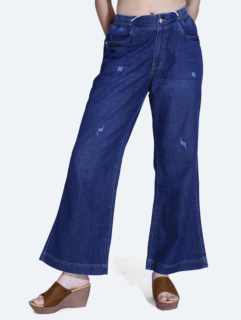 women blue distressed detailed denim jeans