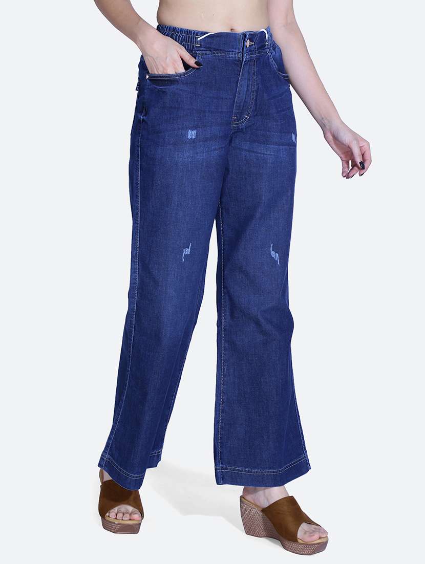 women blue distressed detailed denim jeans - 21059771 - Standard Image - 2