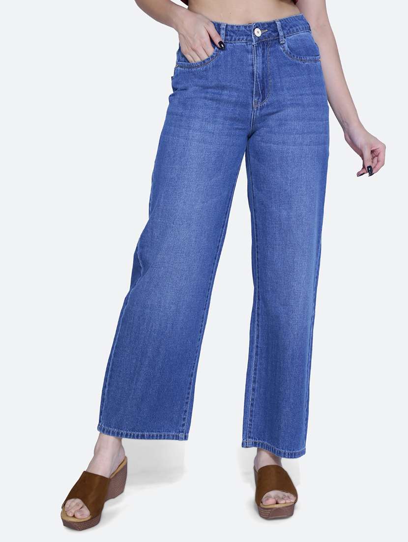 women solid light blue denim jeans