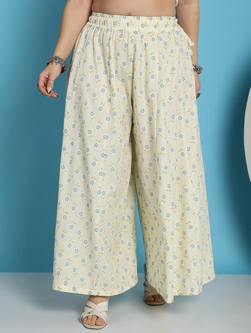 cream floral printed flared palazzo - 21059909 - Standard Image - 0