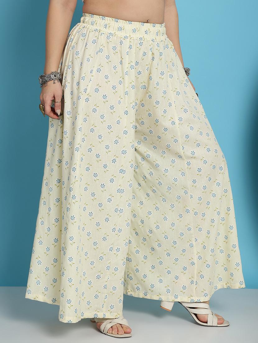 cream floral printed flared palazzo - 21059909 - Standard Image - 2