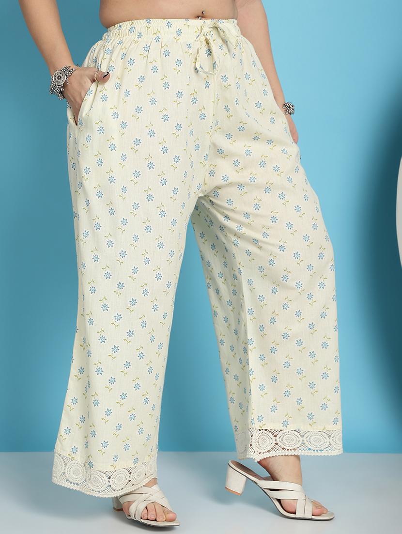 cream floral printed straight palazzo - 21059911 - Standard Image - 2