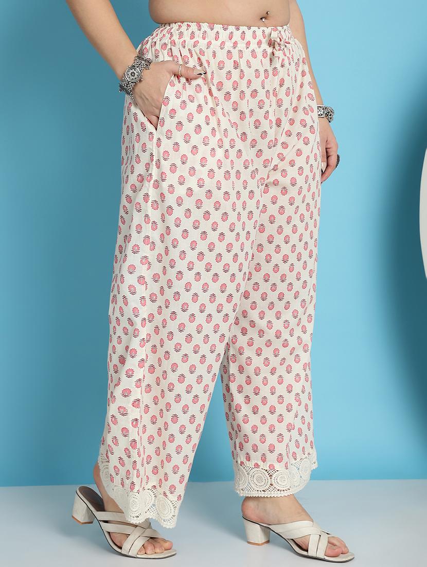 cream floral printed straight palazzo - 21059912 - Standard Image - 2