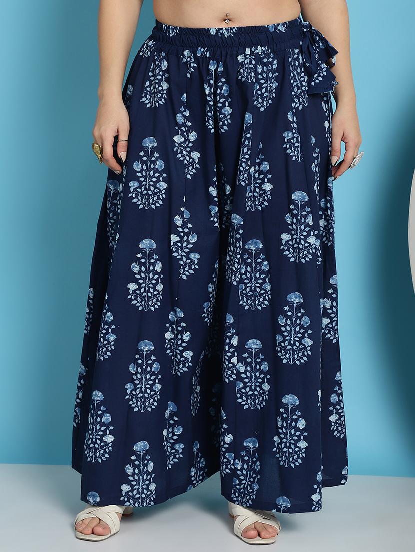 navy blue printed flared palazzo