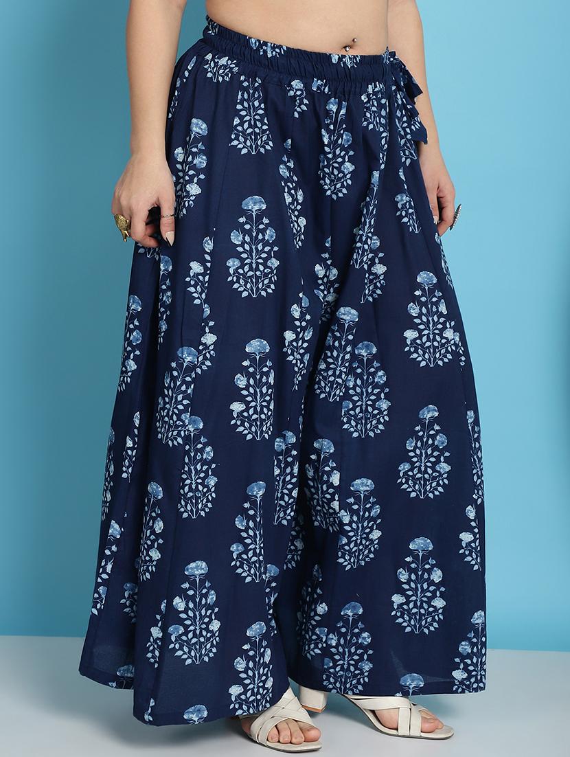 navy blue printed flared palazzo - 21059913 - Standard Image - 2