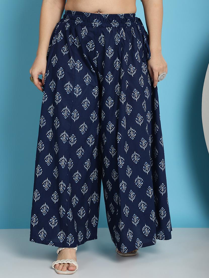 navy blue printed flared palazzo - 21059914 - Zoom Image - 0