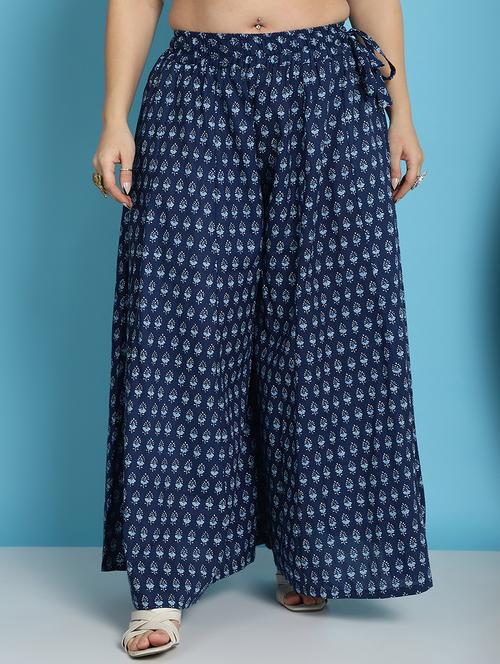navy blue printed flared palazzo - 21059916 - Standard Image - 0