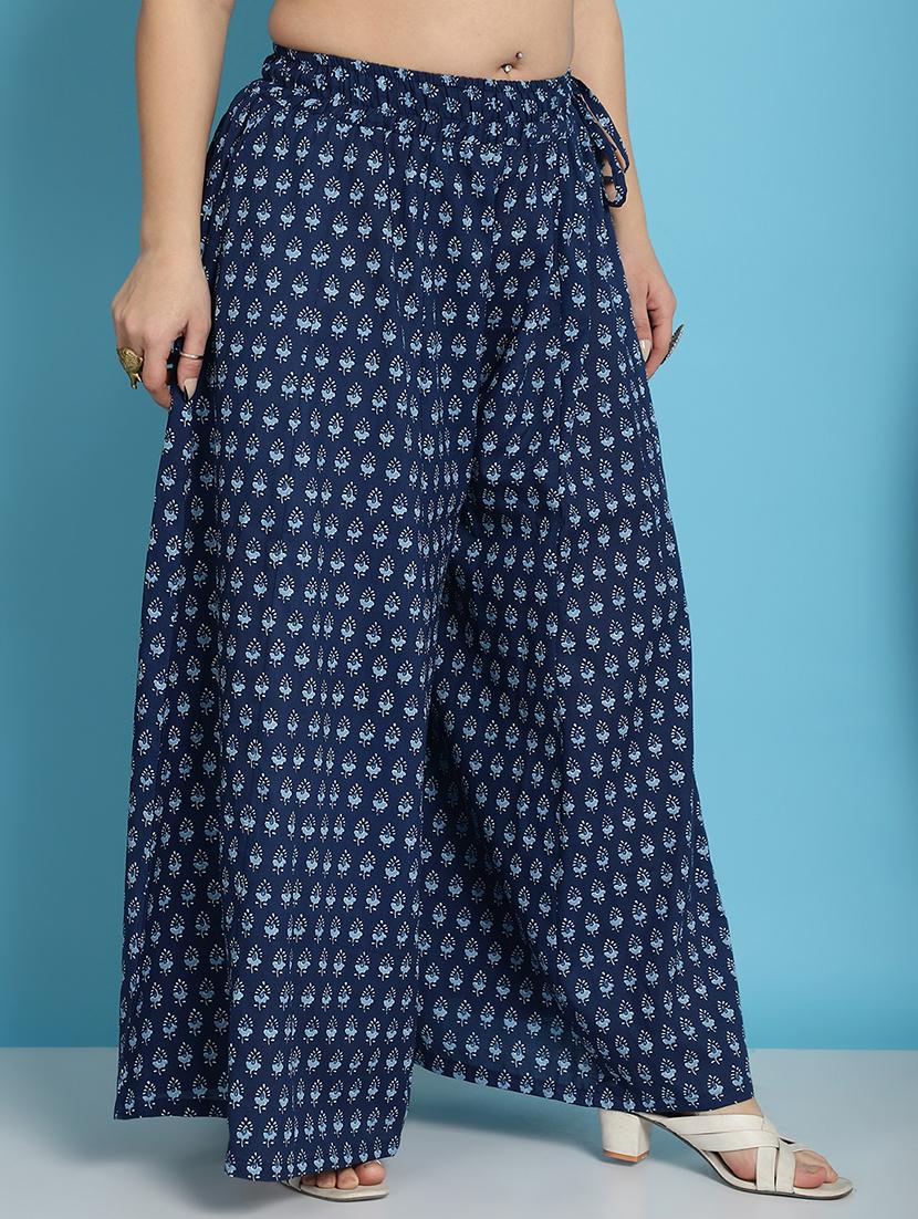 navy blue printed flared palazzo - 21059916 - Standard Image - 2