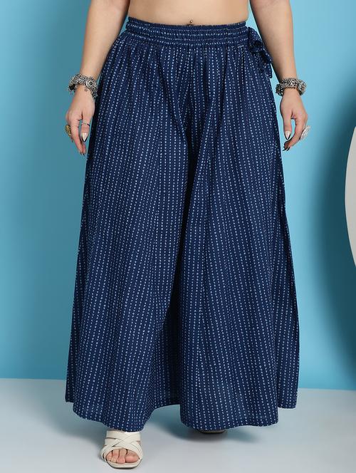 navy blue printed flared palazzo - 21059917 - Standard Image - 0