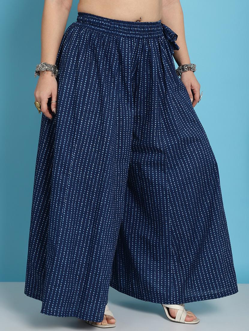 navy blue printed flared palazzo - 21059917 - Standard Image - 2