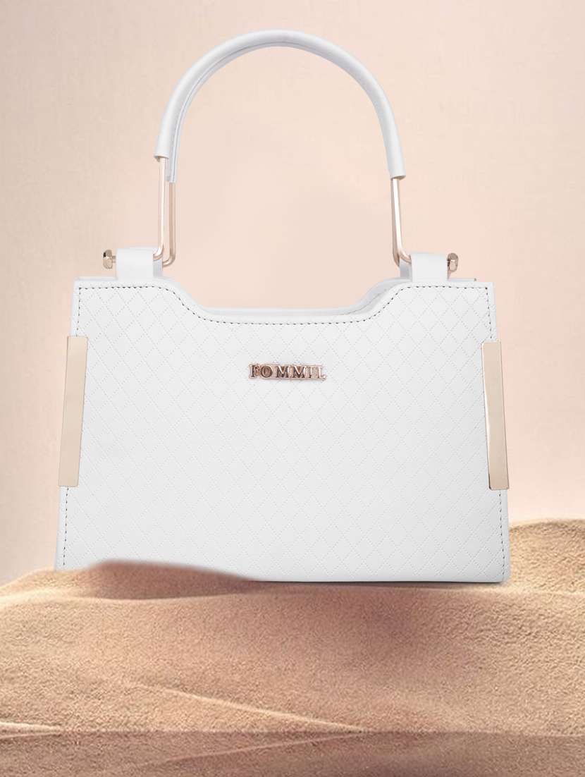 white textured handbag