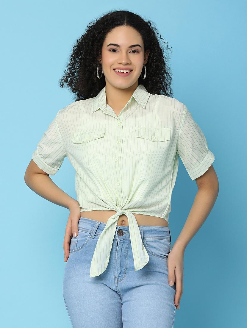 women greeen stripes printed crop top - 21061628 -  Zoom Image - 0