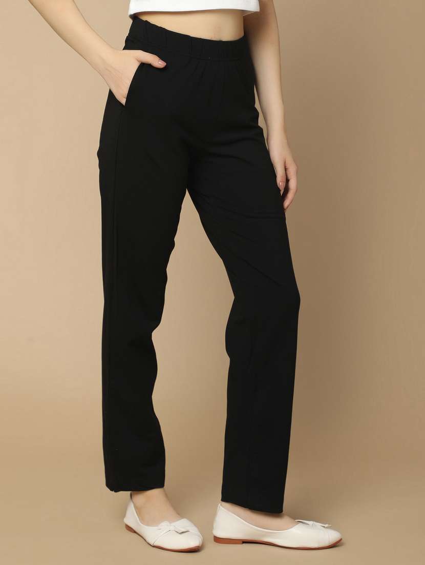 black cotton flat front trouser - 21061649 -  Standard Image - 2