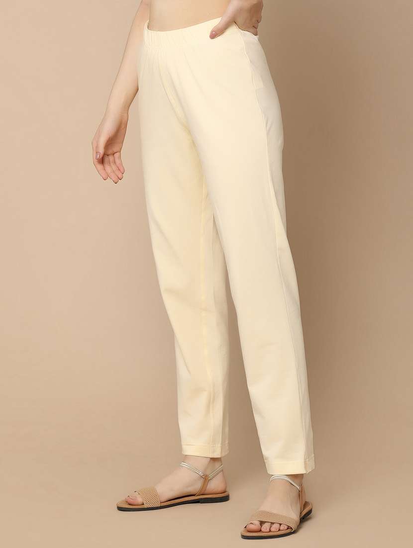cream cotton flat front trouser - 21061651 -  Standard Image - 2