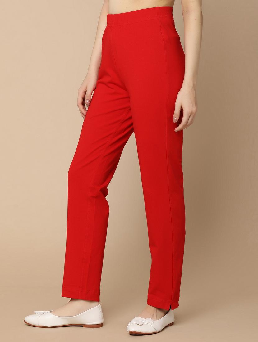 red cotton flat front trouser - 21061654 - Standard Image - 2