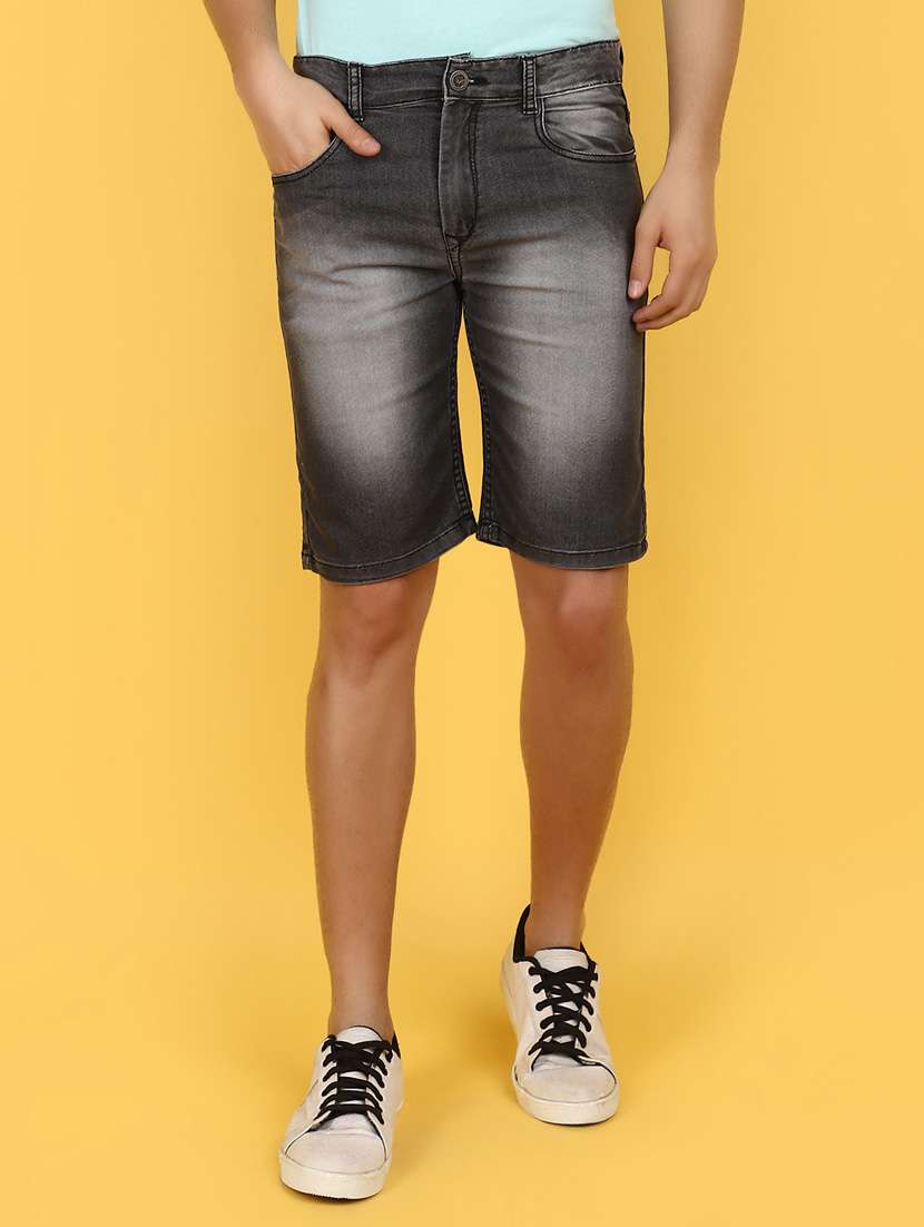 grey mid rise denim short