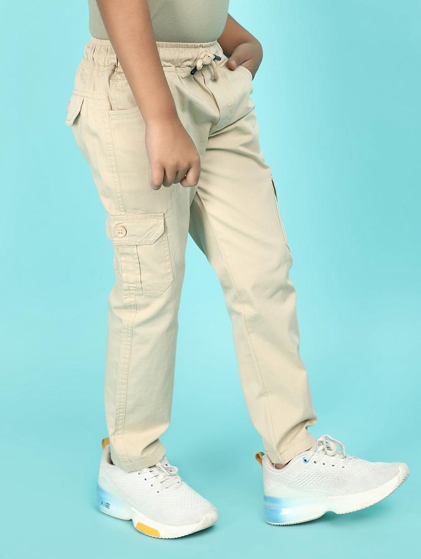 kids mid rise solid cargos trouser - 21061672 - Standard Image - 2