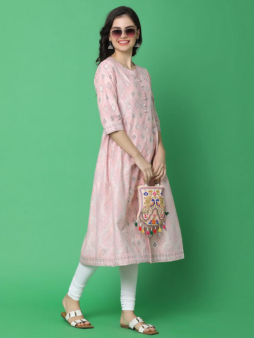 women three quarter sleeve flared kurta - 21061682 - Standard Image - 2