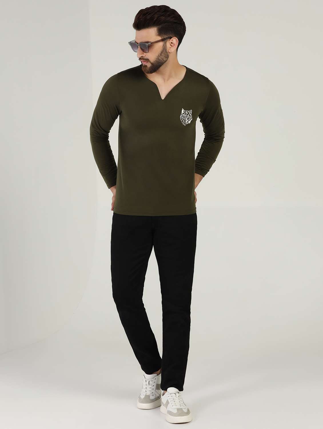 olive cotton blend plain t-shirt - 21062072 - Standard Image - 2