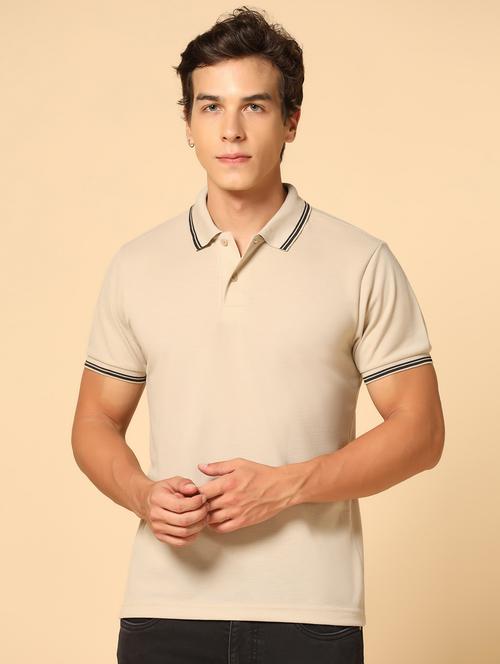 beige cotton blend plain tshirt - 21062696 - Standard Image - 0