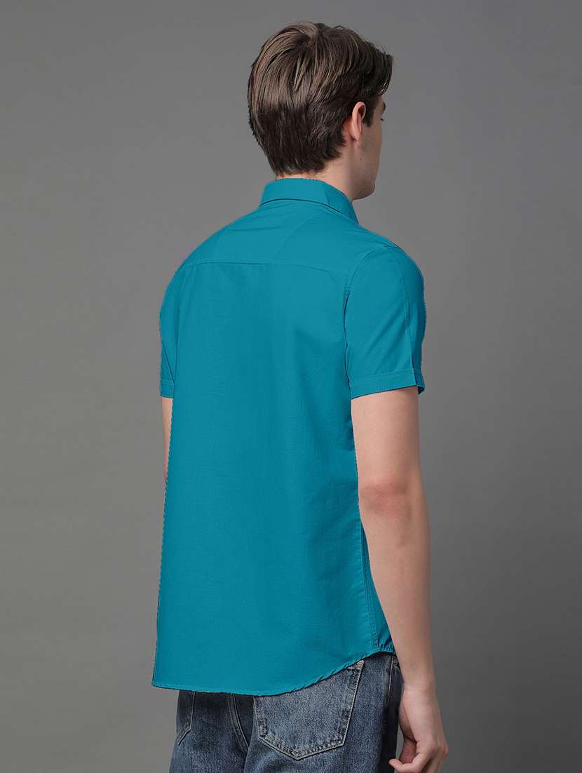 men blue regular fit solid casual shirt - 21064037 -  Standard Image - 2