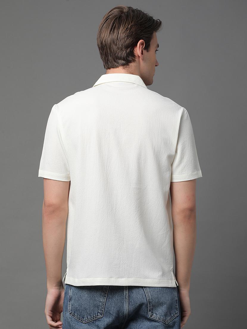 men white regular fit solid cuban neck casual shirt - 21064060 - Standard Image - 2