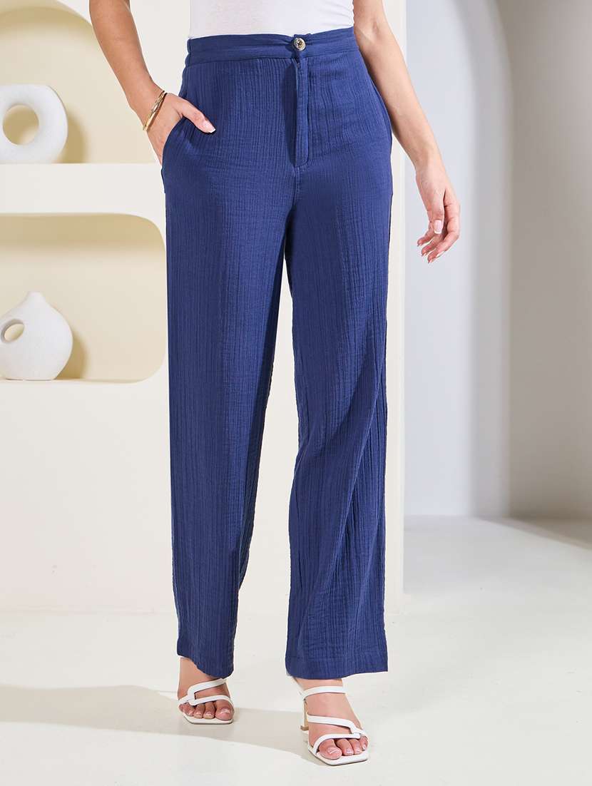women solid wide leg trouser