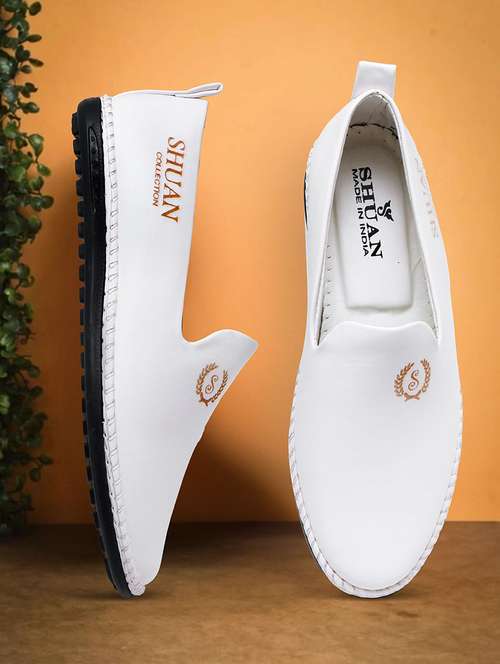 White Leatherette Slip On Moccasins