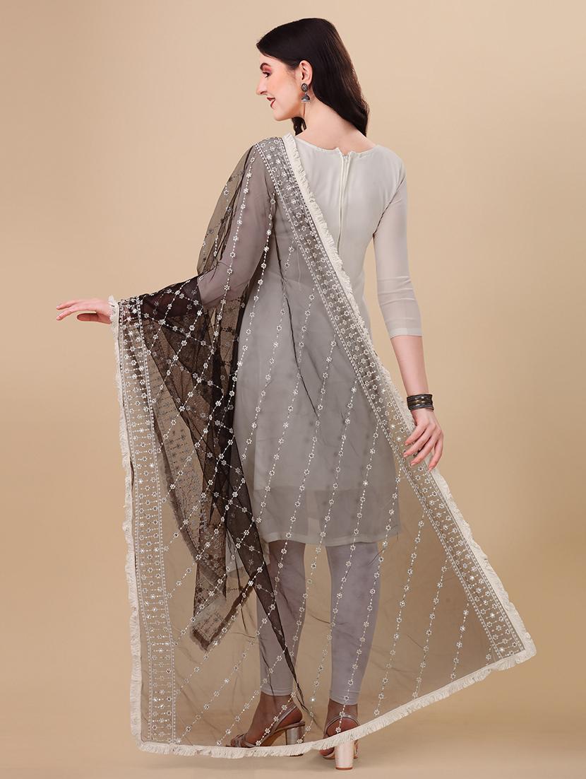 black embroidered dupatta - 21067027 - Standard Image - 2