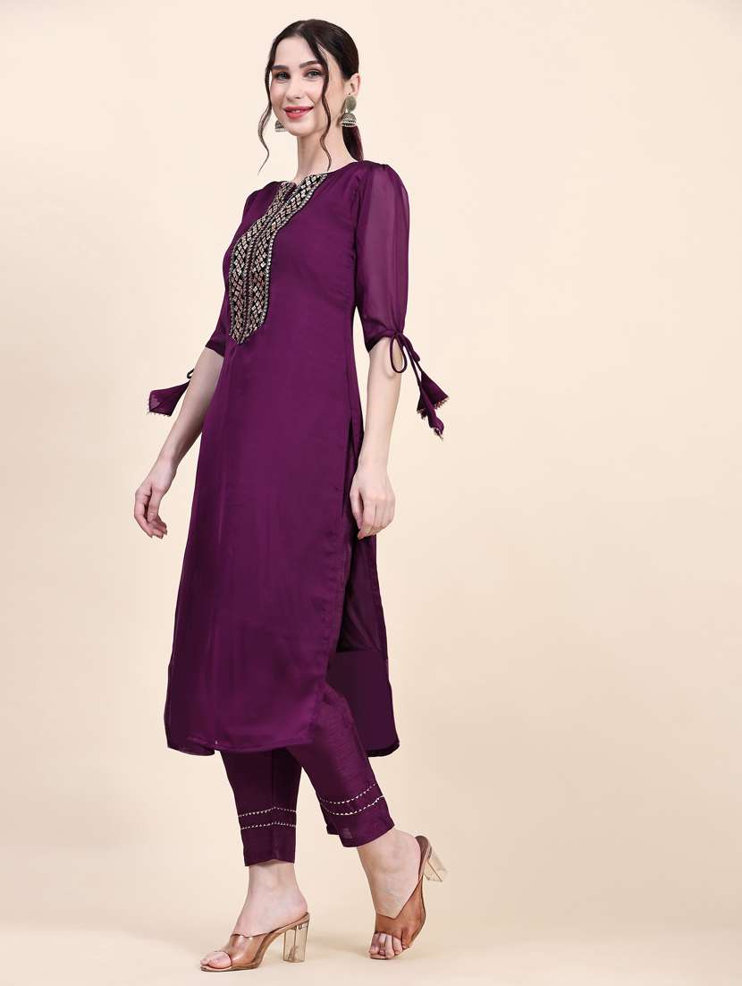 women puff sleeve kurta pant set - 21067142 -  Standard Image - 2