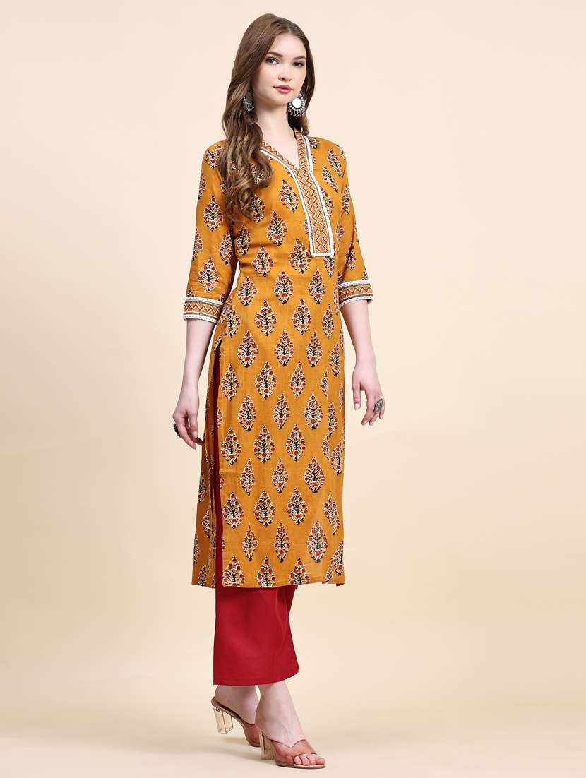 yellow cotton kurta pant set - 21067160 - Standard Image - 2