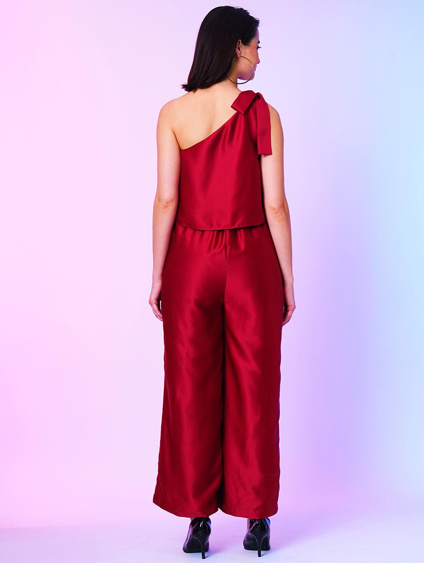maroon polyester full leg jumpsuit - 21067256 - Standard Image - 2
