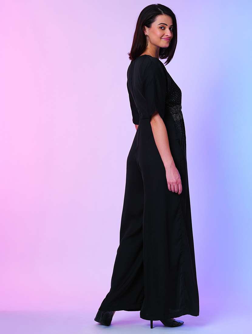black polyester full leg jumpsuit - 21067259 -  Standard Image - 2