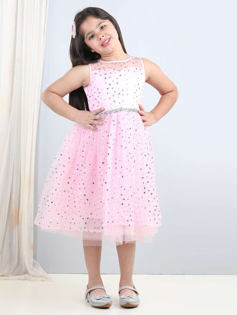 girls round neck net flare frock - 21067293 - Zoom Image - 0