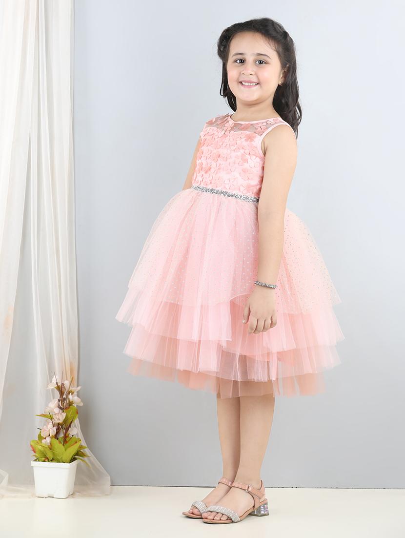 girls peach embellished net layered frock - 21067312 - Standard Image - 2