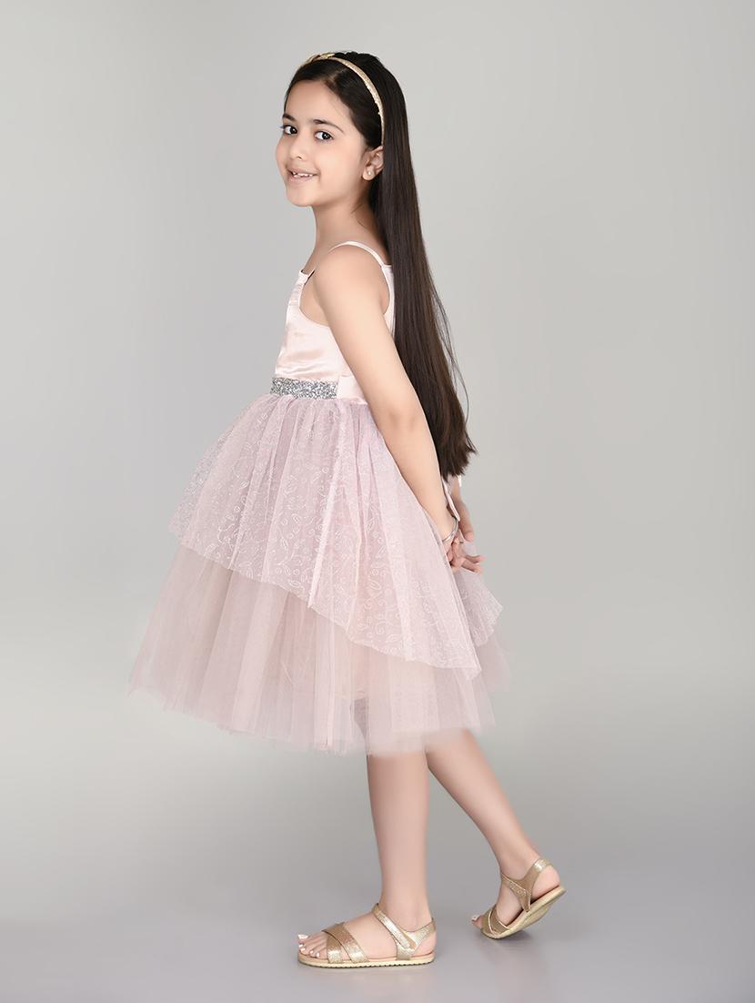 girls pink square neck net frock - 21067382 - Standard Image - 2