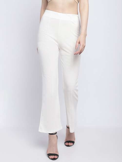 women solid white bootcut trouser - 21067734 - Standard Image - 0