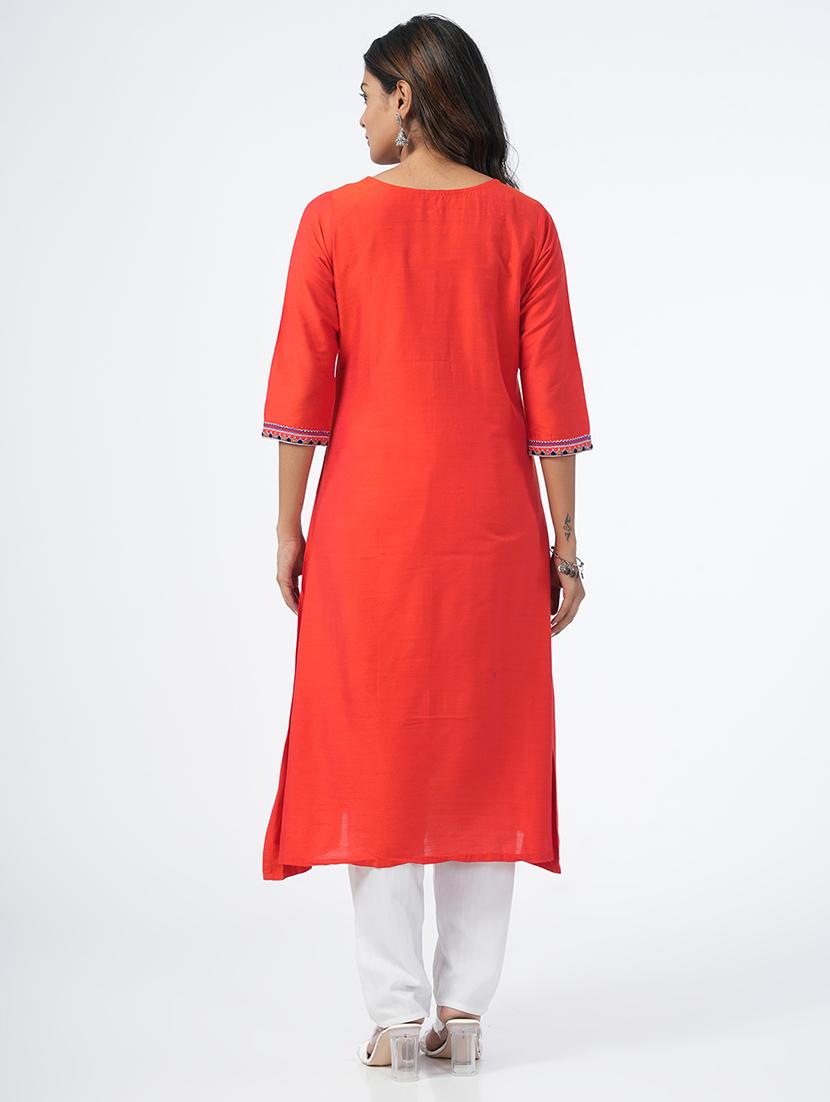 women three quarter sleeve a-line kurta - 21067742 - Standard Image - 2