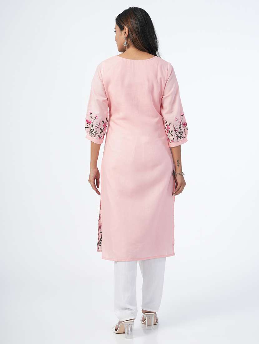 women three quarter sleeve straight kurta - 21067744 -  Standard Image - 2