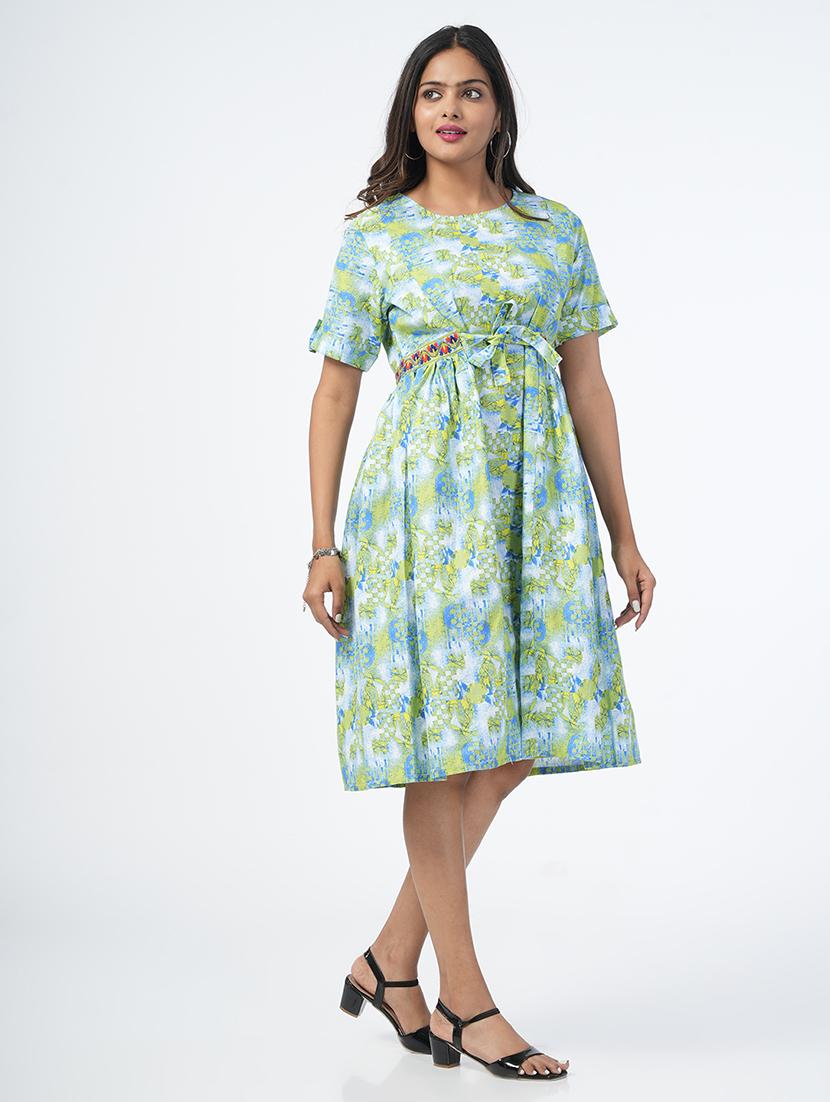 women printed short sleeve ethnic dress - 21067748 - Standard Image - 2