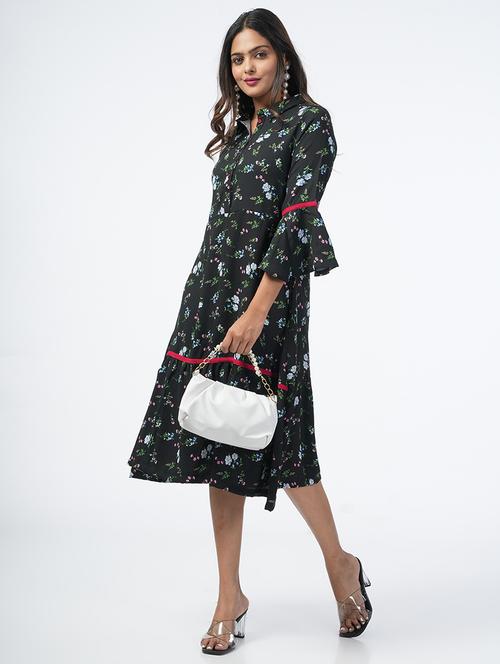 black floral printed a-line dress - 21067751 - Standard Image - 0