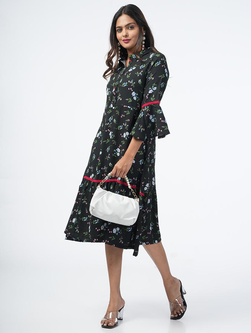 black floral printed a-line dress - 21067751 - Zoom Image - 0
