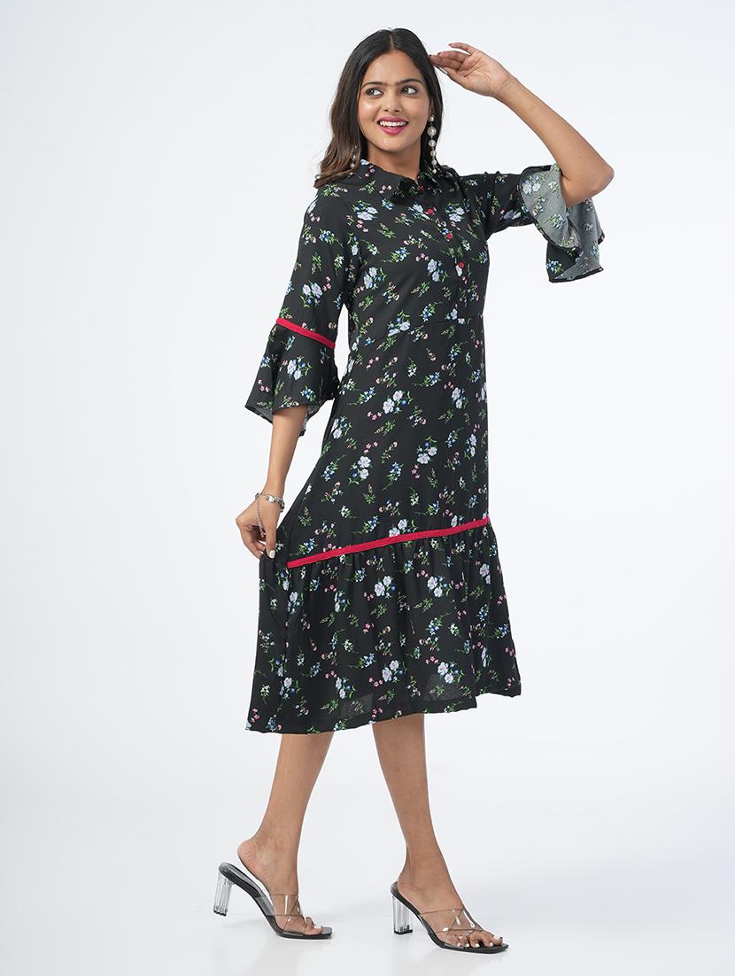 black floral printed a-line dress - 21067751 - Standard Image - 2