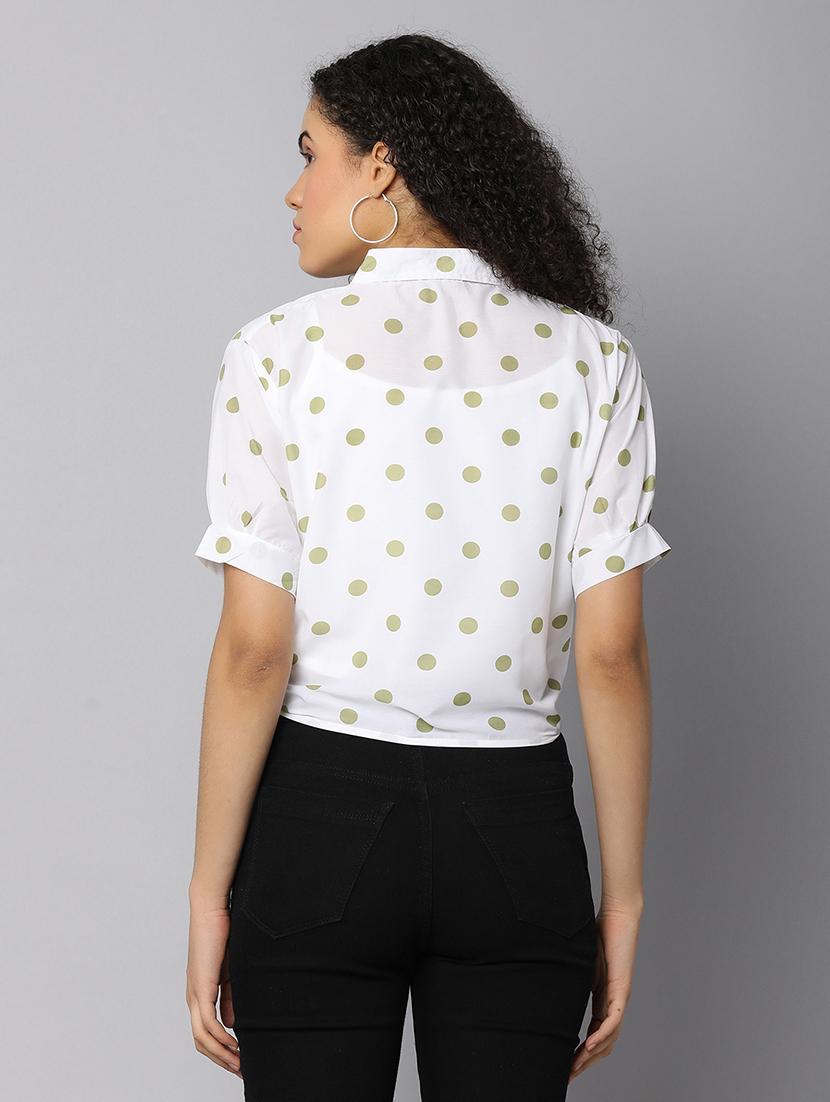 women white polka dots printed crop top - 21067781 - Standard Image - 2